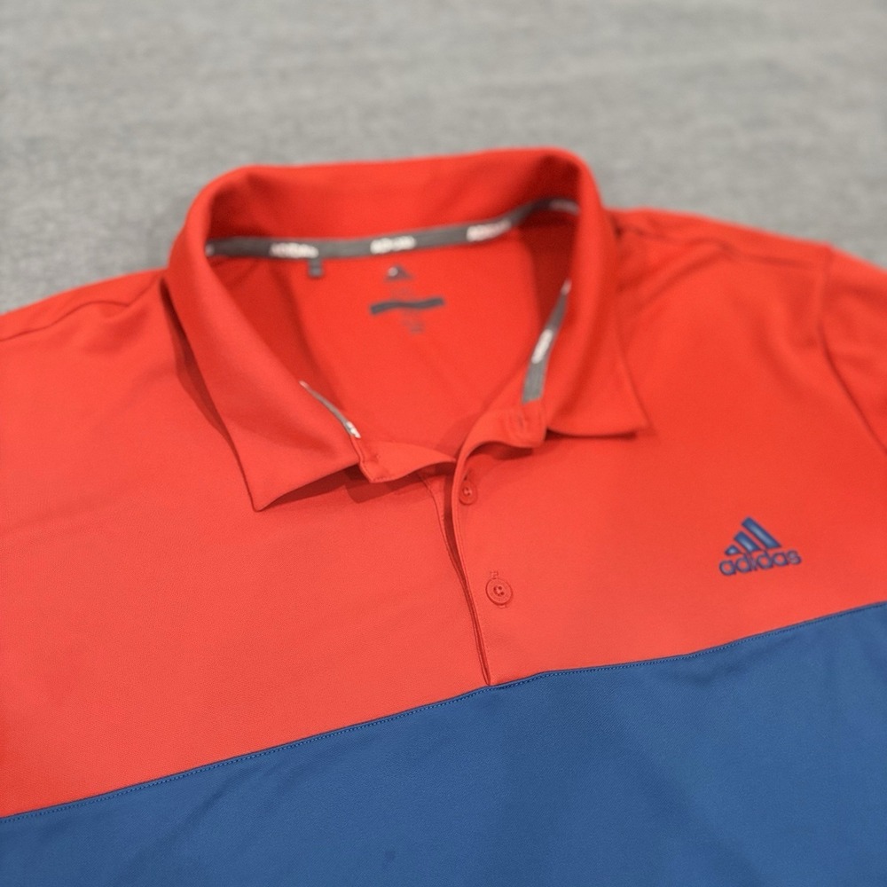 Adidas Golf‎ Polo Shirt Mens 2XL Orange Blue White Colorblock Performance